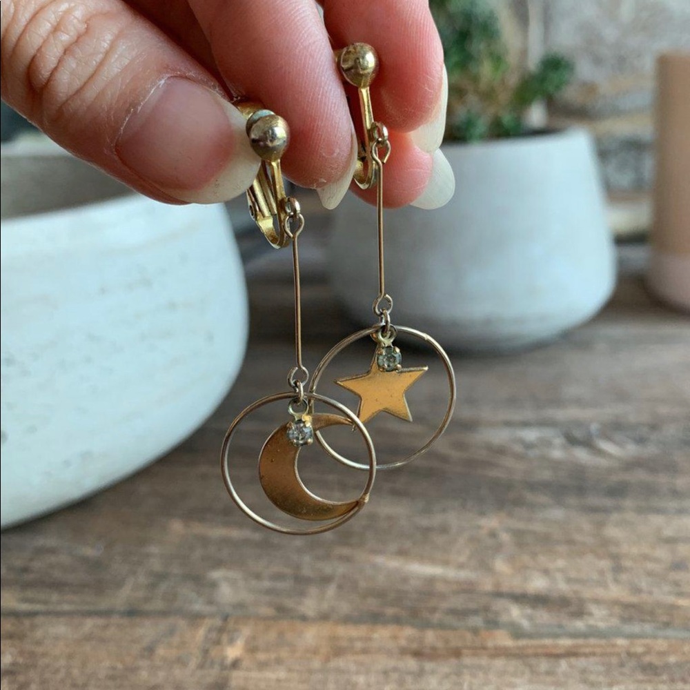 Vintage Star & Moon Screw-on Earrings
